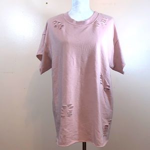 Halogen Distressed Mauve Short Sleeve Sweatshirt